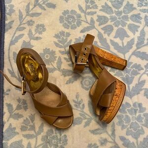 Michael Kors Tan Leather Cork Platform Sandals